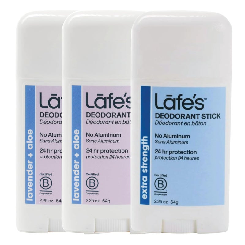 Lafe's Natural Deodorant | 2.25oz Aluminum Free Natural Deodorant Stick for Women & Men | Paraben Free & Baking Soda Free with 24-Hour Protection (Lavender & Aloe/Extra Strength, 2.25 Ounce - 3-Pack) - Image 1